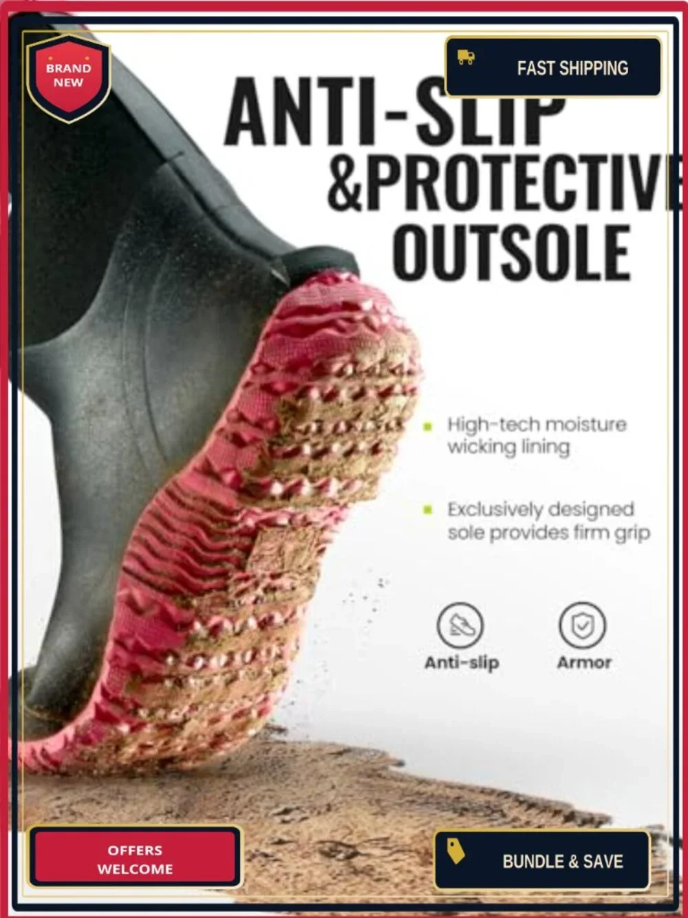 Waterproof Mid Calf Rain Boots, 6mm Neoprene Insulated Hunting Work Boots with